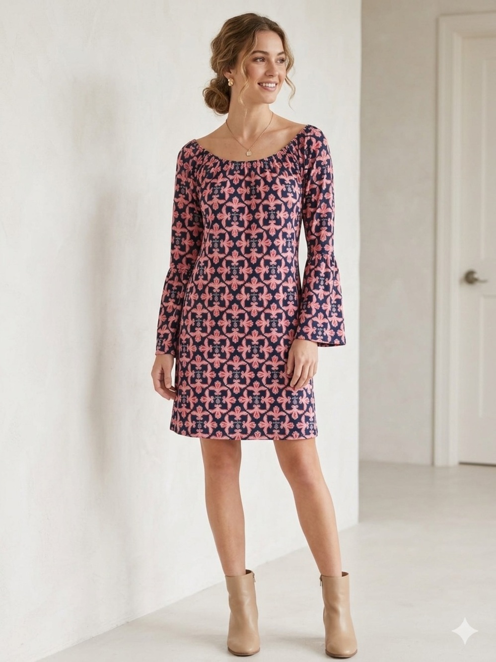 Simply Southern Preppy Sweet Damask Shift Dress NWT Size S Boho Preppy